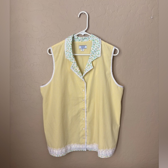 XL (16-18) Yellow and White Sleeveless Celestial Dreams Pajama Set w/ pockets - Picture 1 of 3